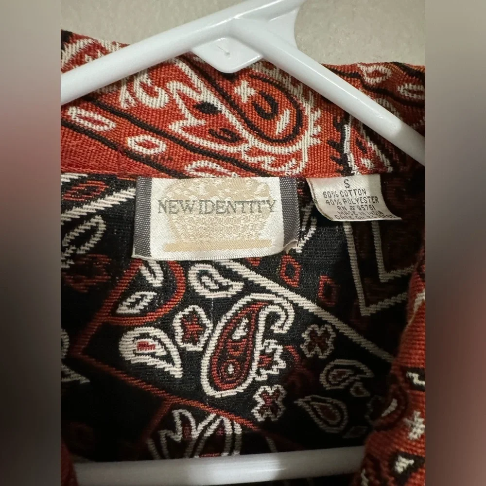 Rare Retro 90s Bandana Print Jacket Rust Red Western maximalist Rodeo small - Picture 9 of 13